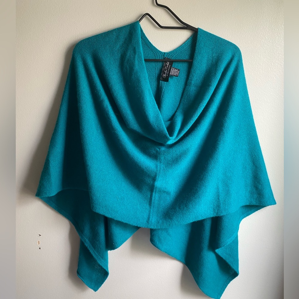 Claudia Nichole 100% Cashmere Teal Dress Topper Poncho Shawl Wrap Sweater Scarf